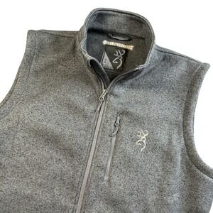 Browning Men's Size Medium Gray Spider Knit Full Zip Vest Buckmark Logo